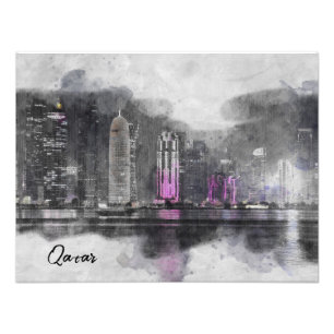 Foto Qatar noturno da Watercolor