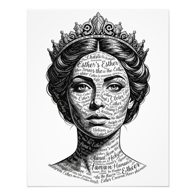 Foto Queen Esther Calligraphy Portrait - Vintage Script (Frente)
