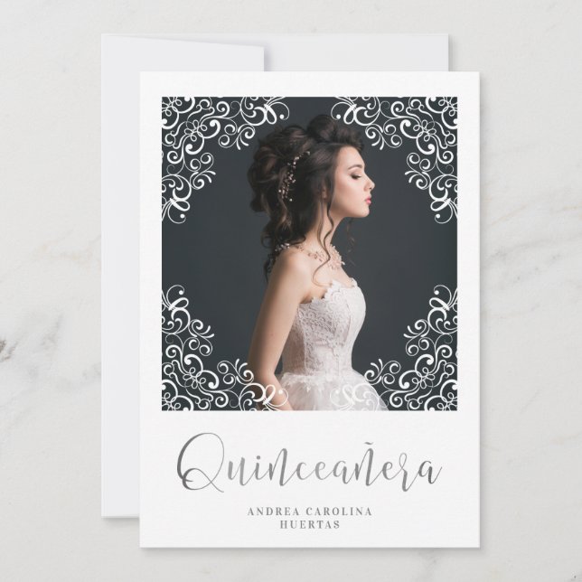 Foto Quinceañera Español Efecto Encaje Blanco (Frente)