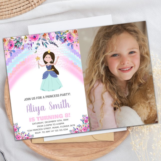 Foto: Rainbow Pink Princess Birthday - Convites (Photo Rainbow Pink Princess Birthday Invitations)