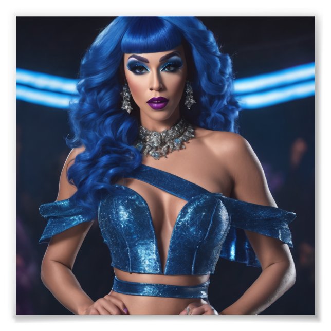 Foto Rainha Arrasta Glamorosa em Roupa Azul (Frente)