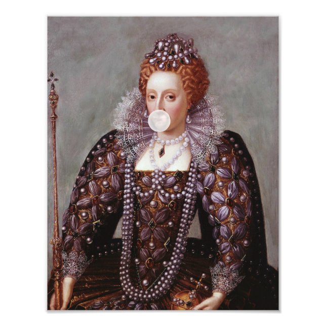 Foto Rainha Elizabeth I soprando chiclete branco (Frente)
