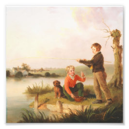 Foto Rapazes Vintage Pescando junto ao Rio com Pintura 