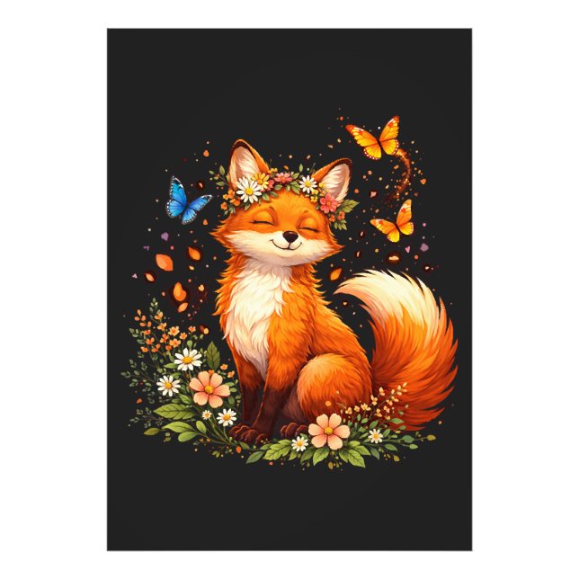 Foto Raposa Fofa Com Flores (Frente)