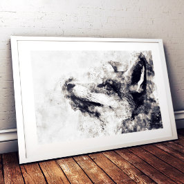 Foto Raposa Vermelha Preto e Branco Aquarela 01