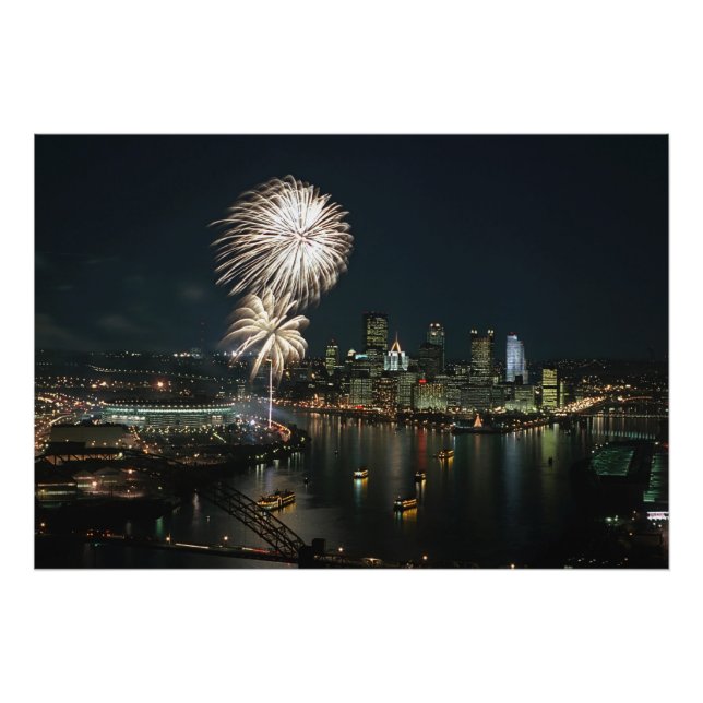 Foto Raro-Pittsburgh na noite com fogos-de-artifício (Frente)