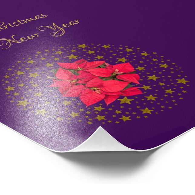 Foto Red Poinsettia Plant on glitter starry roxo sky (Borda)