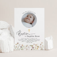 Foto redonda Convite para Batismo de Flor Selvagem