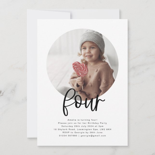 Foto redonda - convite para quatro aniversários (Frente)