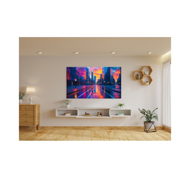 Foto Reflexões de Neon Cityscape no Sunset Futurístico (Criador carregado)