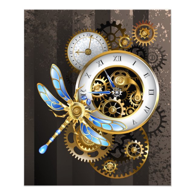 Foto Relógio Steampunk com Libélula Mecânica (Frente)