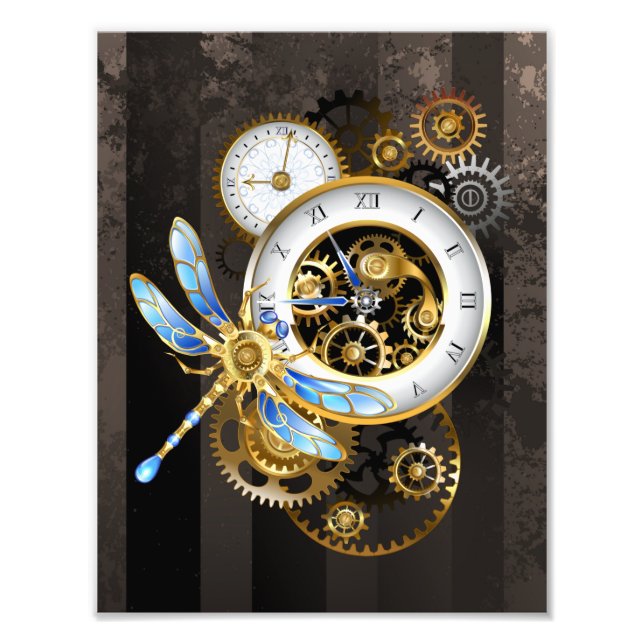 Foto Relógio Steampunk com Libélula Mecânica (Frente)