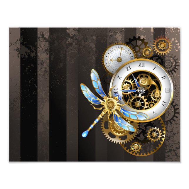 Foto Relógio Steampunk com Libélula Mecânica (Frente)