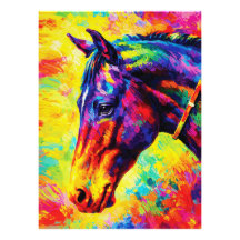 Retrato de Cavalo Vibrante Impasto Colorido Selvag