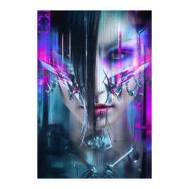 Foto Retrato de Distorção Neon Rosto Cyberpunk Glitch