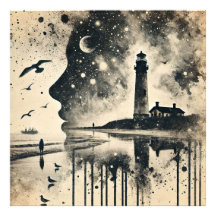 Retrato de Dupla Exposição com Farol do Céu Estrel
