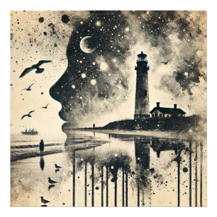 Foto Retrato de exposição dupla com céu estrelado leve