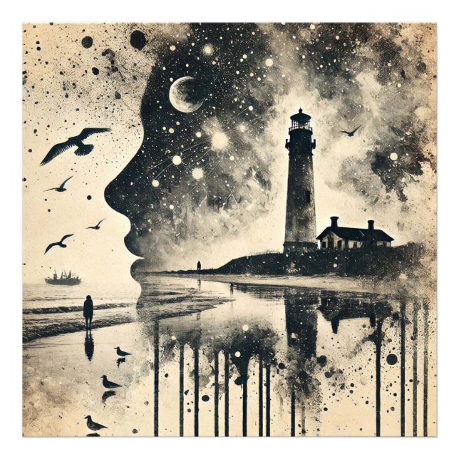 Foto Retrato de exposição dupla com céu estrelado leve (Frente)