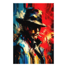 Retrato de Gângster Abstrato Pintura Estilo Vintag