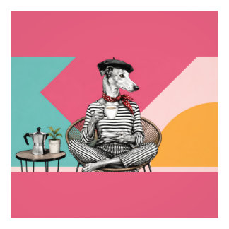 Foto Retrato de Greyhound em Pop Art Bebendo Café Cinza