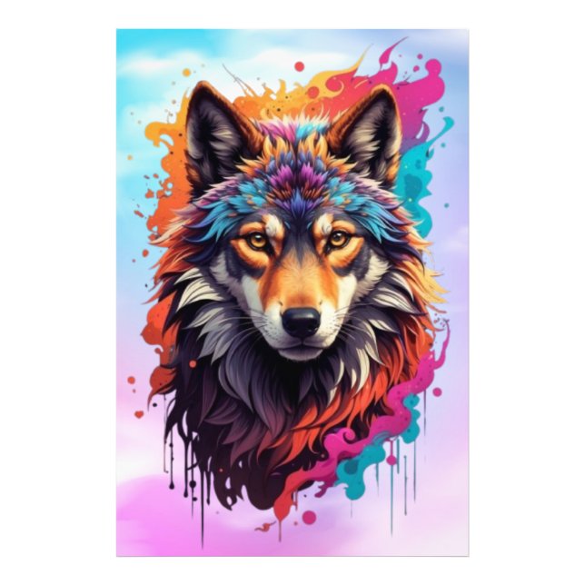 Foto Retrato de Lobo Colorido Arte Abstrata de Animal-8 (Frente)