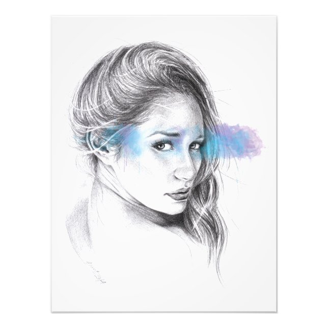 Foto Retrato de menina desenho a lápis arte (Frente)