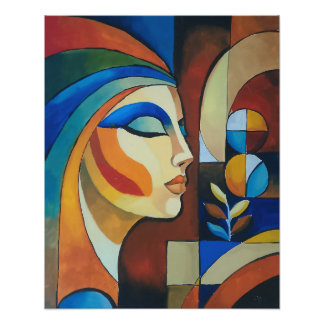 Foto Retrato de Mulher Cubista Abstrata Pintura Moderna