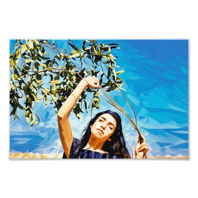 Foto Retrato de uma mulher ao ar livre sob um céu azul (Frente)