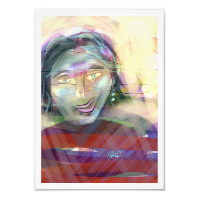 Foto Retrato Feminino Contemporâneo de Cores Pensativas (Frente)
