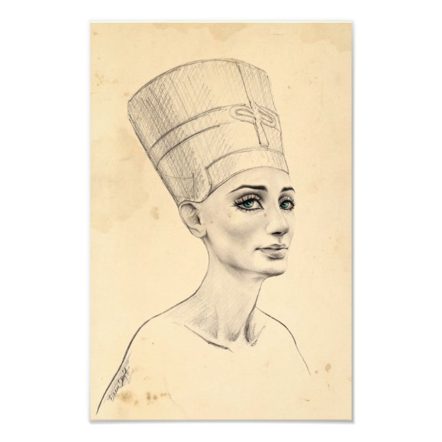 Foto Retrato Nefertiti desenhando Papiro Antigo Egito (Frente)