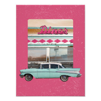 Foto Retro 1950 Diner Wall Art | Sinal de Neon Rosa & T