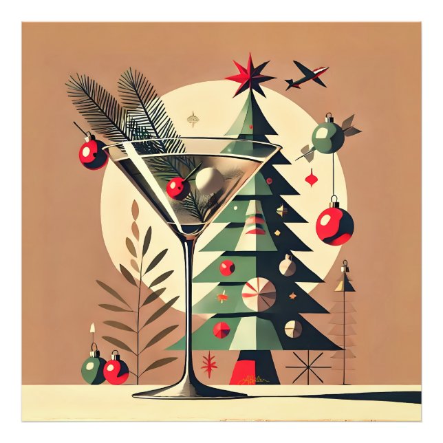 Foto Retro 50s Jet Set Martini de Natal Árvore de Natal (Frente)
