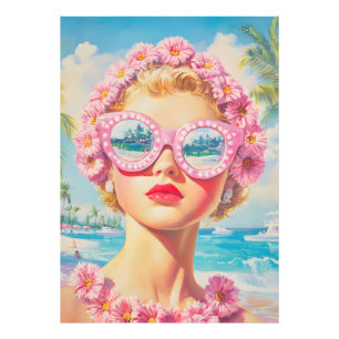 Foto Retro Beach Girl com óculos de sol florais