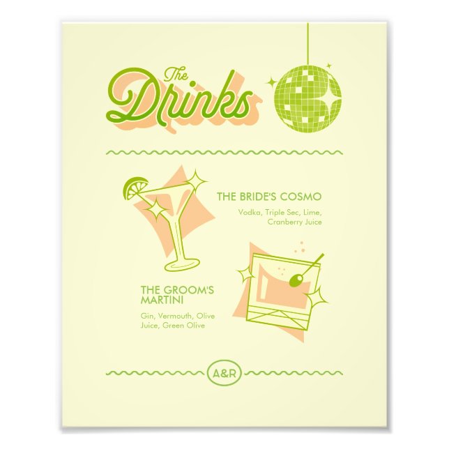 Foto Retro Disco Wedding Bar Menu (Frente)