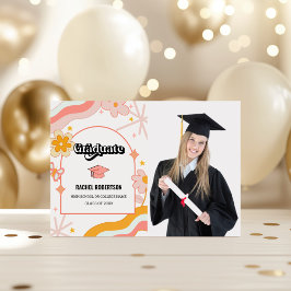 Foto Retro Groovy Hippie Graduado Cartão de Gradua