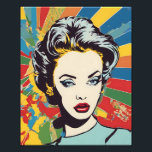 Foto Retro-Mulher Pop Retrato Vibrante<br><div class="desc">Este trabalho de arte é um exemplo vibrante da pop-arte moderna, combinando a estética retrorreflectora com esquemas ousados e contemporâneos de cores. A impressão de ampliação de fotos gerada pela IA apresenta um retrato impressionante de uma mulher, reminiscente da arte pop nos anos 1960, colocada contra um pano de fundo...</div>