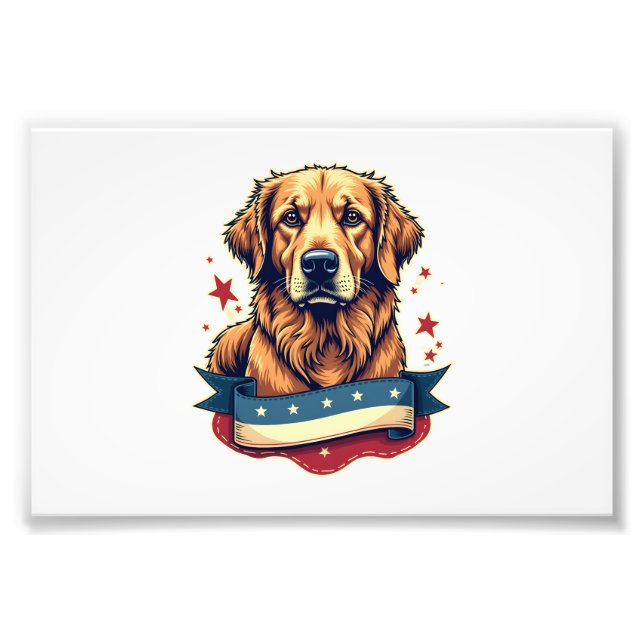 Foto Retro Patriotic Golden Retriever Engraving Tee 4 (Frente)