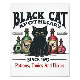 Foto Retro Preto Assustador Gato-Apoteário Witchy Wicca
