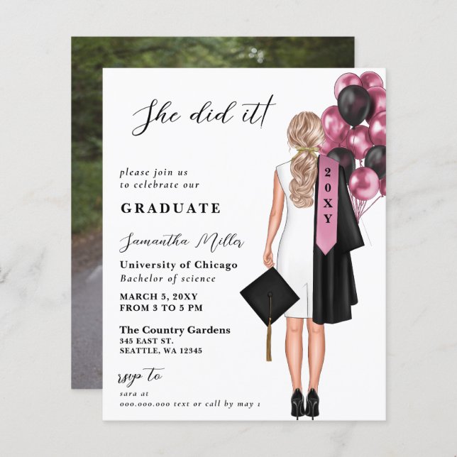 Foto Rosa De Orçamento Que Ela Fez Graduação (Frente/Verso)