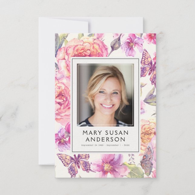 Foto Rosa Floral Cartão de Poema do Funeral Memori (Frente)