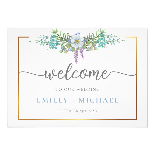 Foto Rosas de flor selvagem azul e casamento Dourado (Frente)