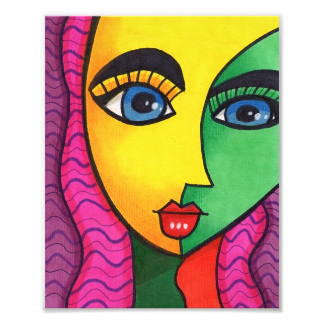 Foto Rosto de Menina Abstrata Colorida (Frente)