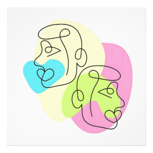 Foto Rostos Gêmeos Coloridos Linha Abstrata