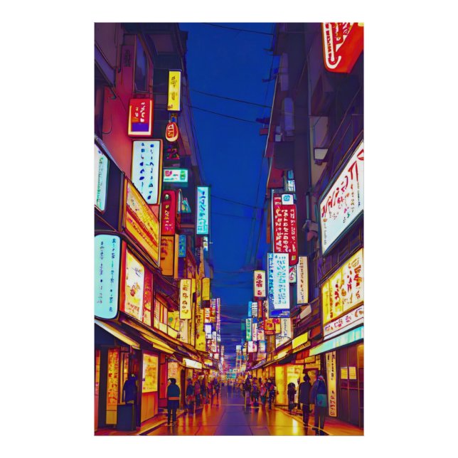 Foto Rua de cidade japonesa à noite (Frente)