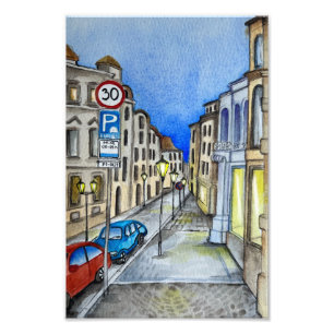 Foto Rua noturna de Praga, aquarela