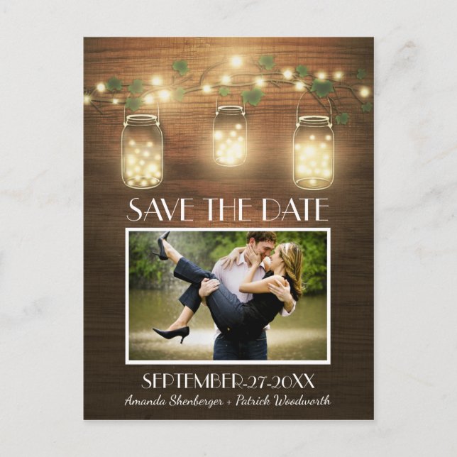 Foto: Rustic Mason Jar Salve os Cartões de Data (Frente)