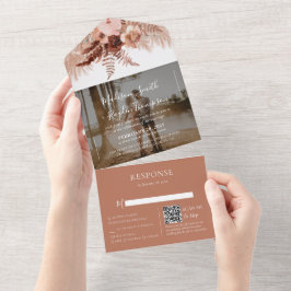 Foto Rustic QR Code Boho Terracotta Wedding