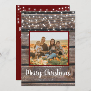 Foto Rustic String Lights Red Christmas card