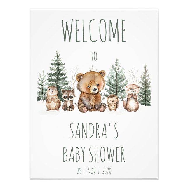 Foto Rustic Woodland Adventure Baby Shower Welcome Sign (Frente)