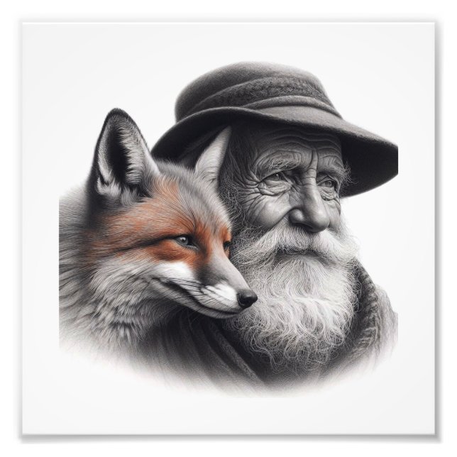 Foto Sabedoria e Selvagem: Homem Idoso com Arte Fox Wal (Frente)